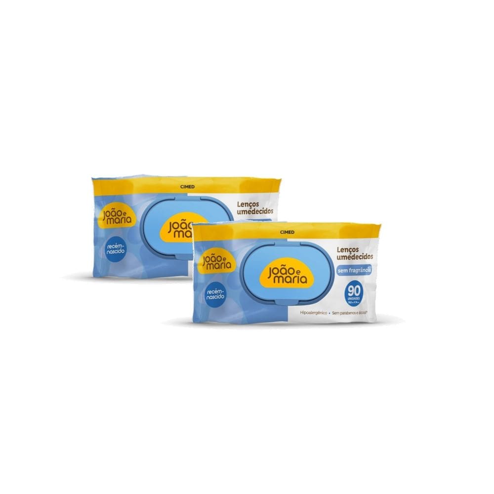 Kit 2 Lenços Umedecidos Cimed João e Maria Sem Fragrância 90 Unidades