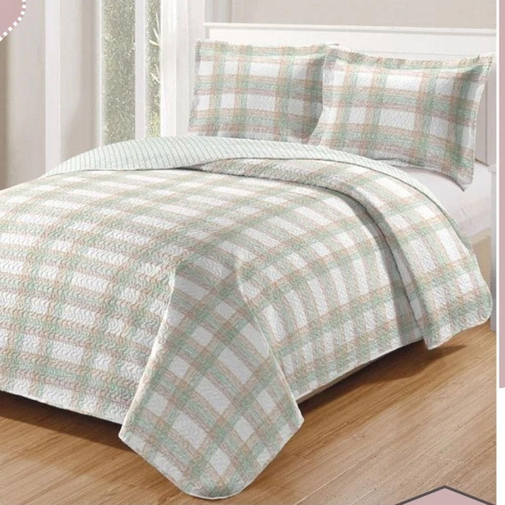 Kit Cobre Leito Colcha Daily Queen 3 Peças Dupla Face Estampado - Modelo 70 - 100% Poliéster