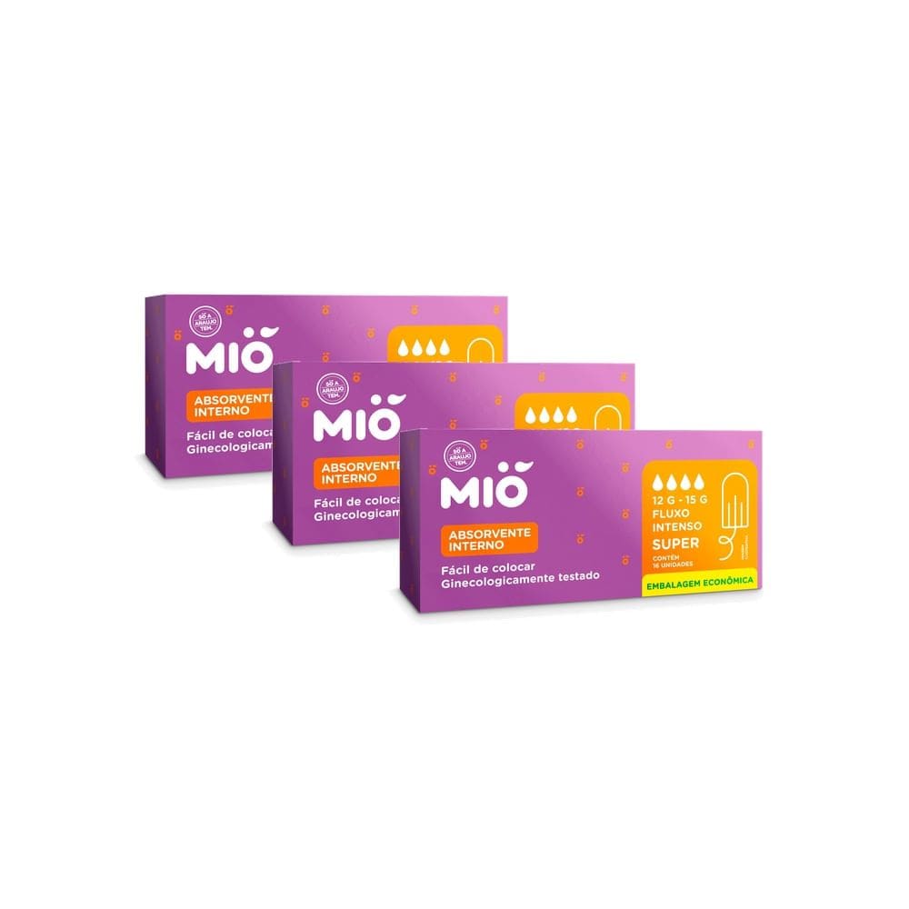 Kit 3 Absorvente Interno Mió Super Fluxo Intenso 16 Unidades