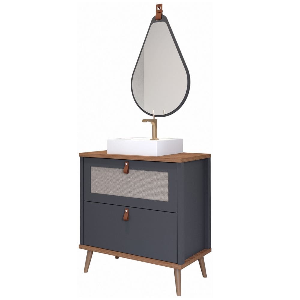 Armário Banheiro 60cm Mdf C/ Cuba E Espelheira Gota Titanium