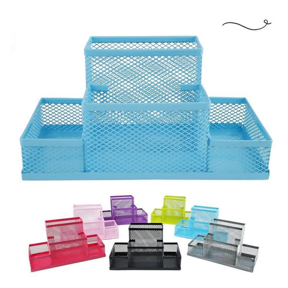 Kit Organizador Azul 20x10x10cm Porta Caneta/Treco/Lápis