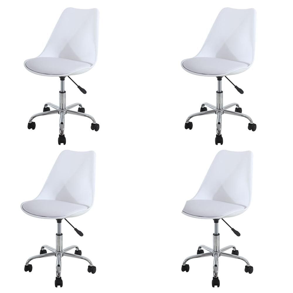 Kit 4 Cadeiras ANM6066S Eames Joly Anima Office em PP Assento Estofado PU Branco Base Rodízio Cromado