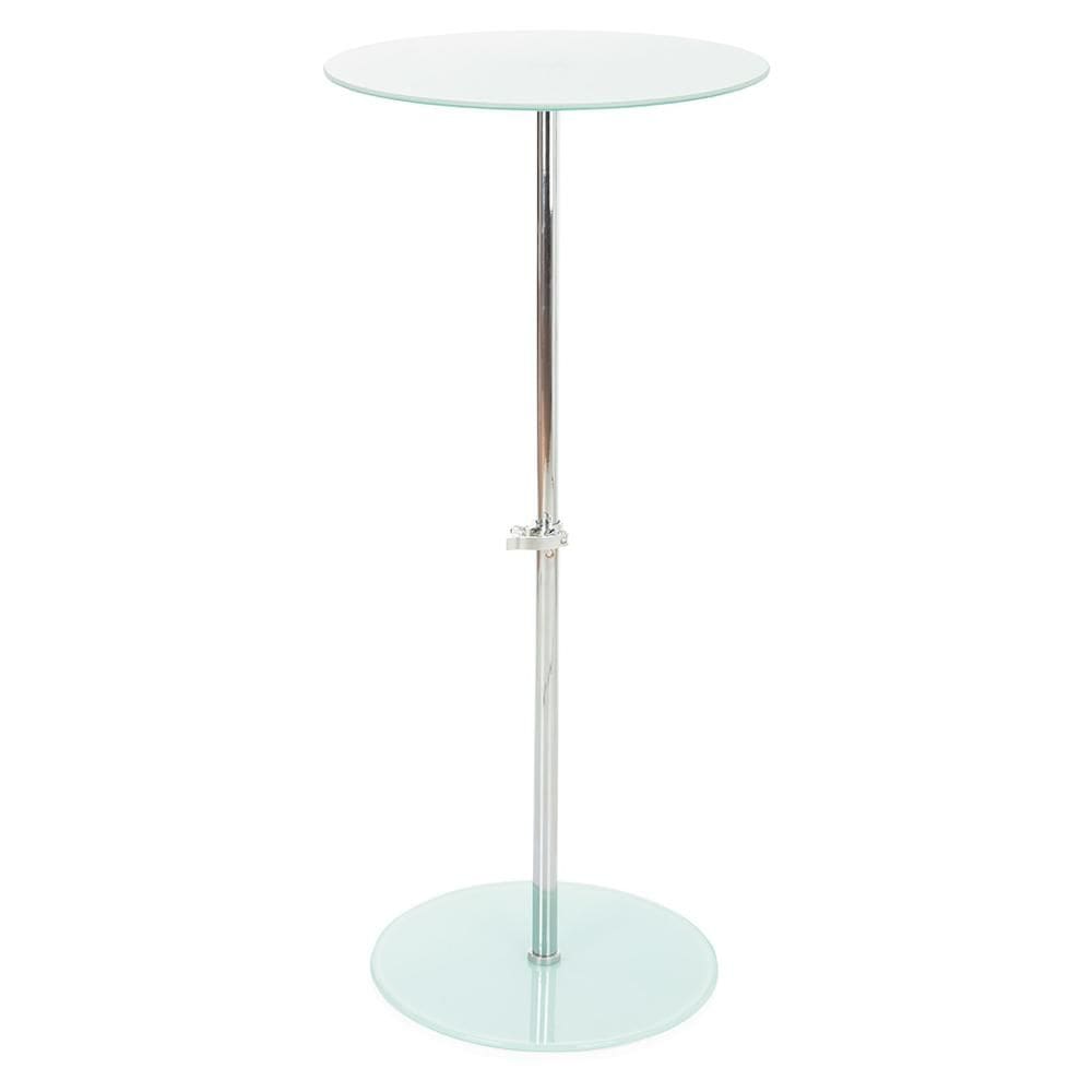 Mesa de Apoio ANM0110M Anima Office Tampo Redondo Vidro Branco Regulagem Altura Base Vidro Temperado