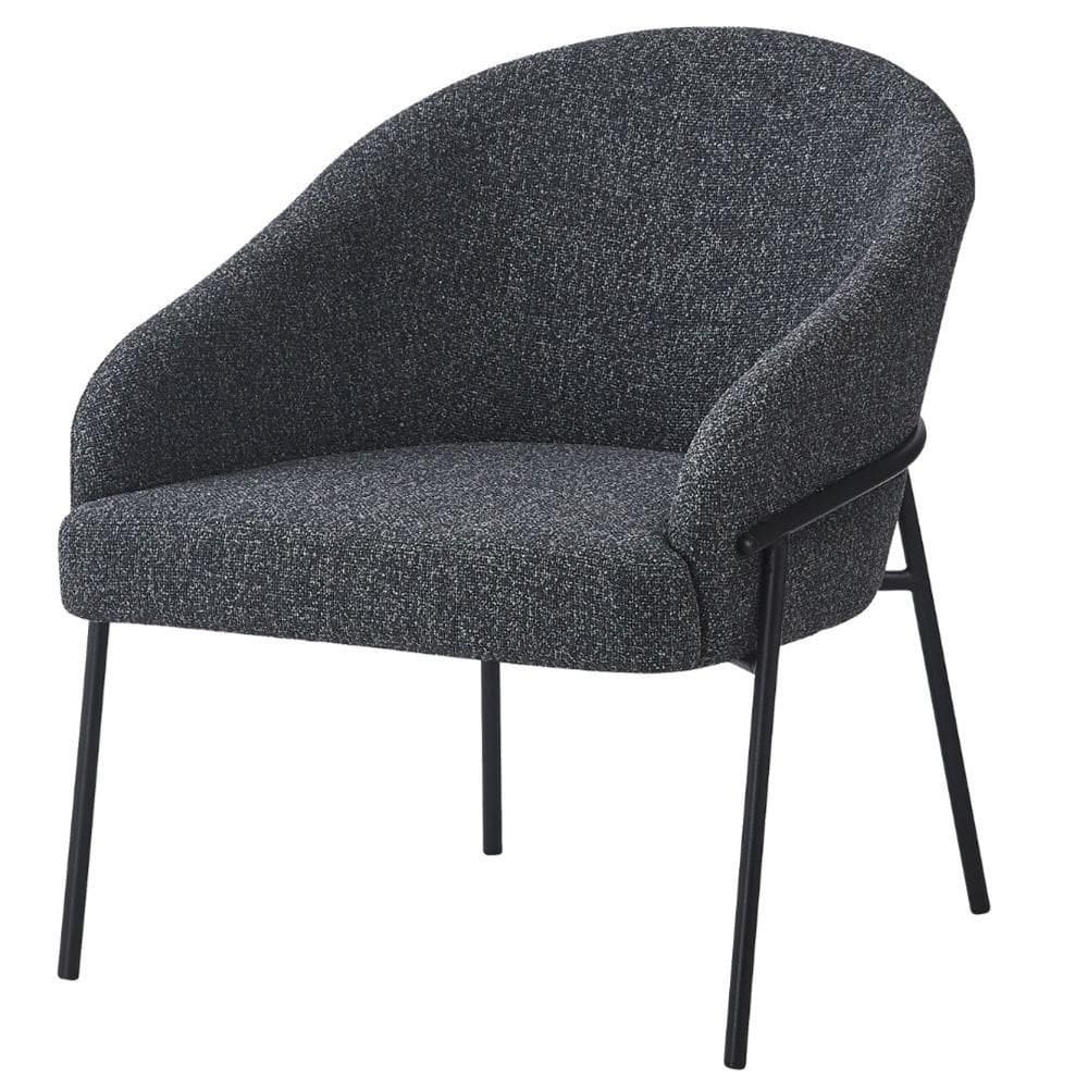 Poltrona Inhotim Fratini Assento e Encosto Revestidos em Linho Rústico Grafite Base Aço Preto