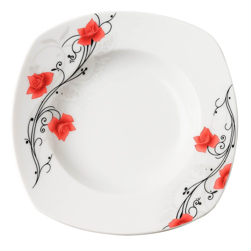 Prato Fundo de Porcelana Rosas - Brilho de Diamante 21,5cm 1 peça