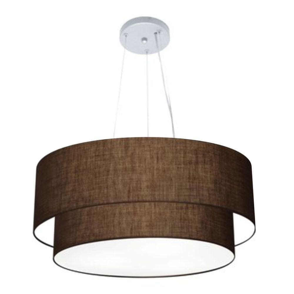 Lustre Pendente Duplo Cilíndrico Vivare Md-4082 Cúpula Em Tecido 60x50cm - Bivolt Café 127/220v
