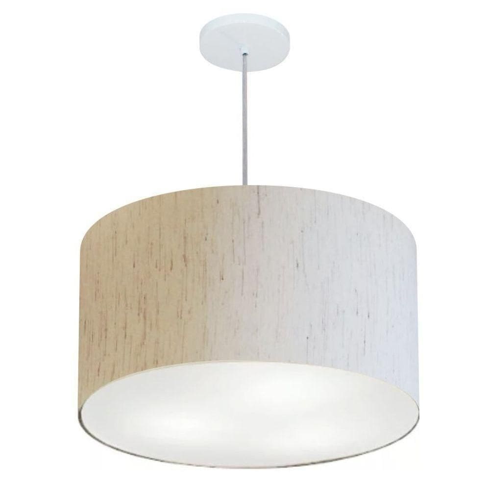 Lustre Pendente Cilíndrico Vivare Md-4257 Cúpula Em Tecido 45x30cm - Bivolt Linho Bege 127/220v