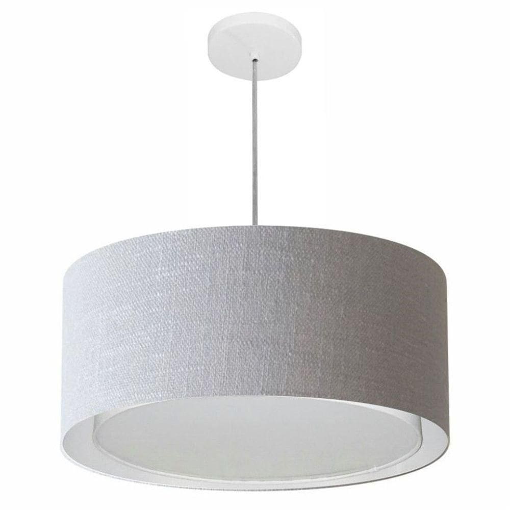Lustre Pendente Cilíndrico Duplo Vivare Md-4294 Cúpula Em Tecido 50x25cm - Bivolt Rustico-cinza 127/220v