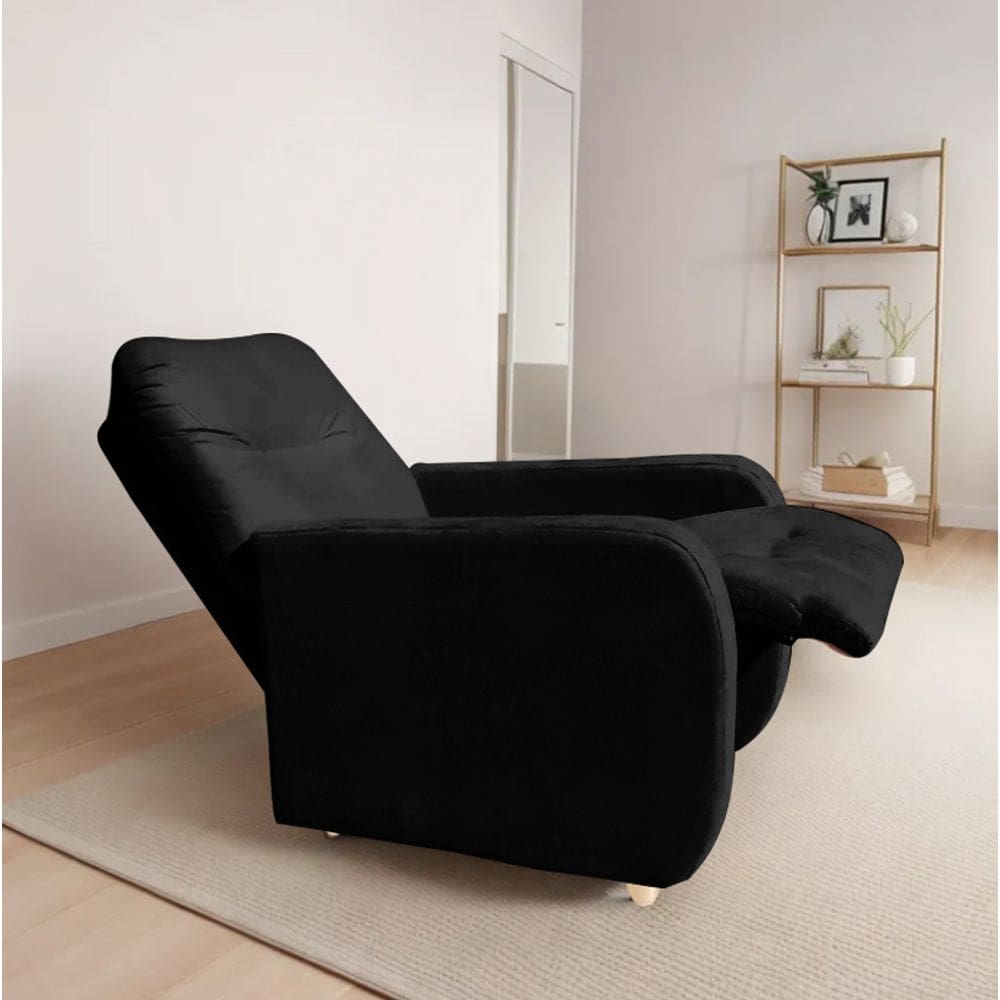 Poltrona Para Extensão De Cílios Reclinável Suede Imperio Moderno Preto