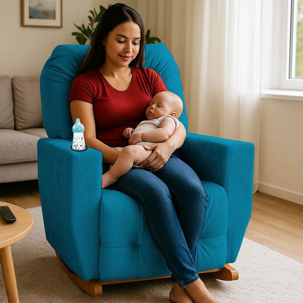 Poltrona de Amamentação Balanço Antonella Puff Turquesa