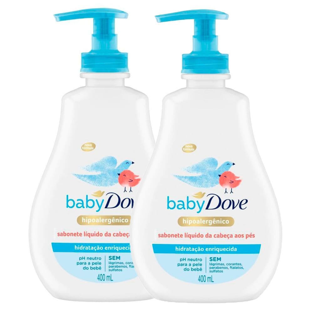 Kit 2 Sabonete Líquido Baby Dove da Cabeça aos Pés Hidratação Enriquecida 400ml