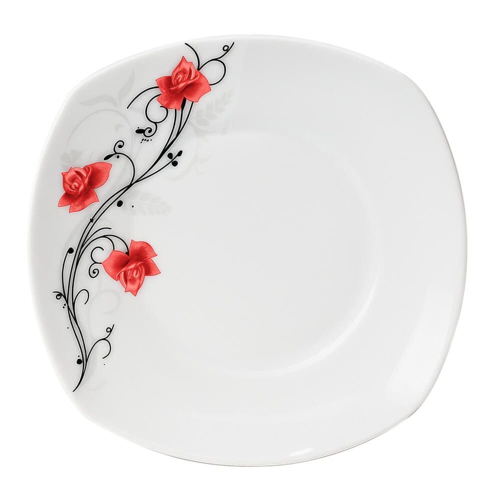 Prato de Porcelana Sobremesa Rosas - Brilho de Diamante 19cm 1 peça