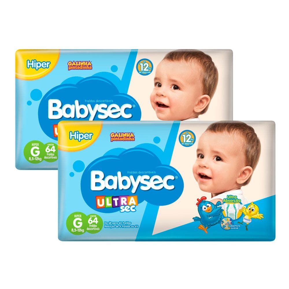 Kit 2 Fralda Babysec Ultrasec Hiper Tamanho G 60 Unidades Descartáveis