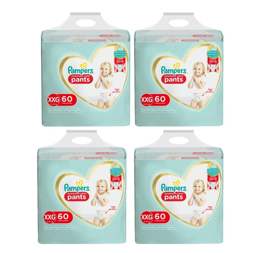 Kit 4 Fralda Infantil Pampers Premium Care Pants Tamanho XXG 60 Unidades Descartáveis cada