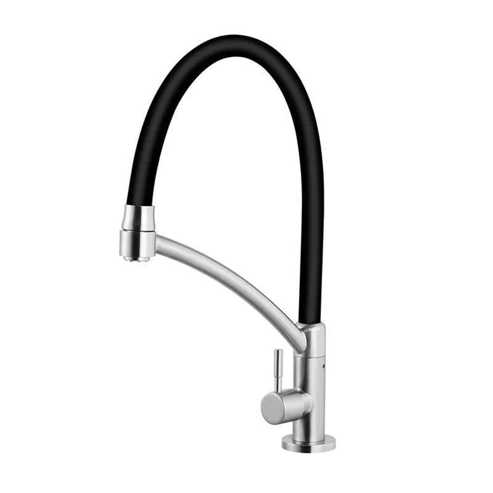 Torneira Cozinha Flexível Aço Escovado Com Tubo Preto