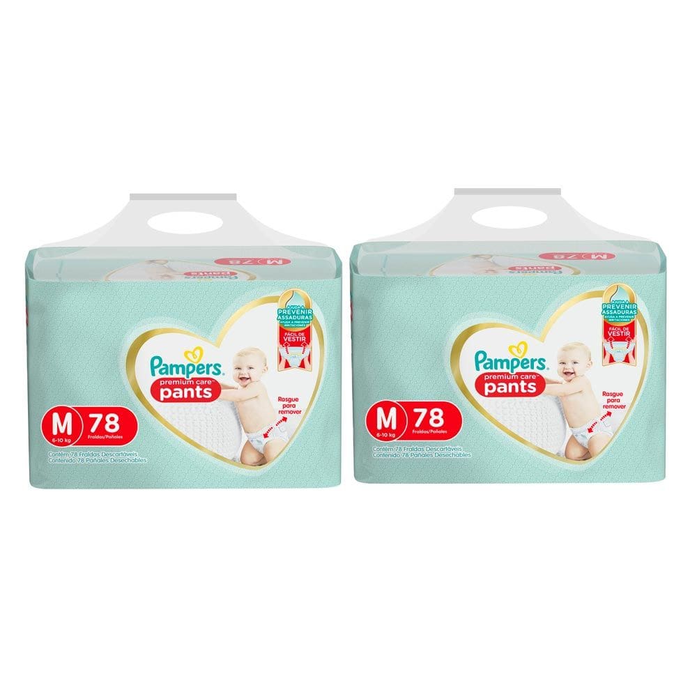 Kit 2 Fralda Infantil Pampers Premium Care Pants Tamanho M com 78 Unidades