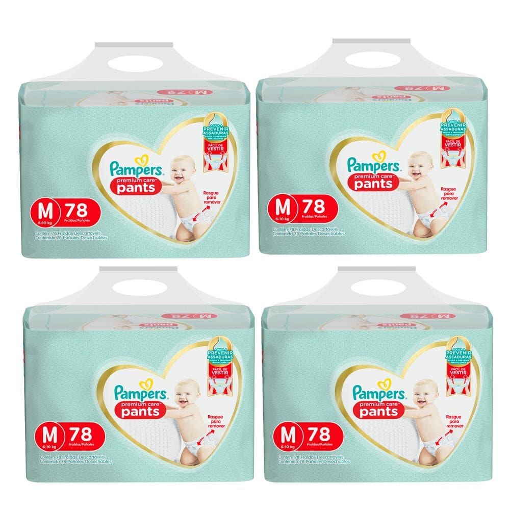 Kit 4 Fralda Infantil Pampers Premium Care Pants Tamanho M com 78 Unidades