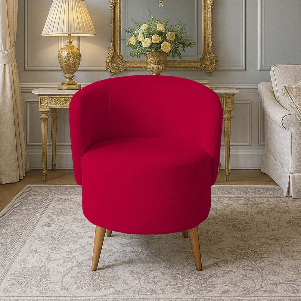 Poltrona Orgânica Suede Aisha Sala Escritório Pé Madeira Vermelho