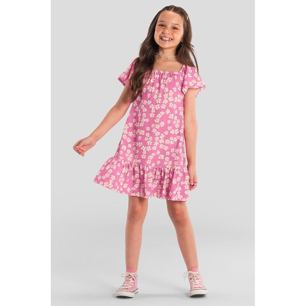 Vestido infantil menina com flores Brandili