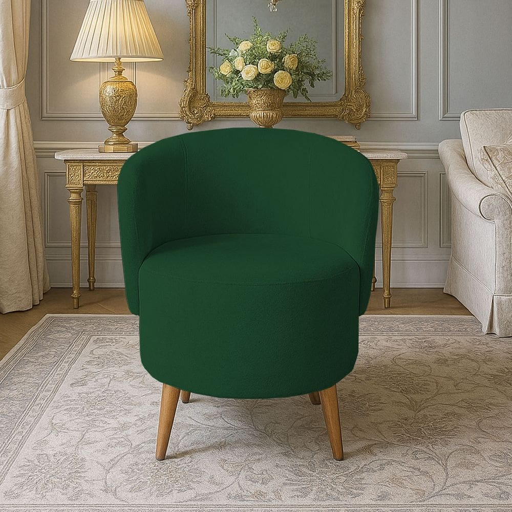 Poltrona Orgânica Suede Aisha Sala Escritório Pé Madeira Verde