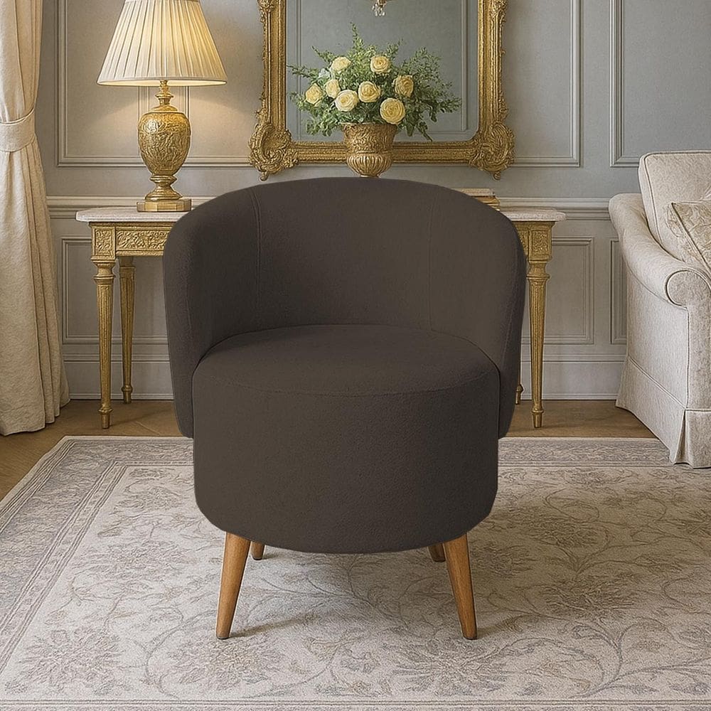 Poltrona Orgânica Suede Aisha Sala Escritório Pé Madeira Marrom