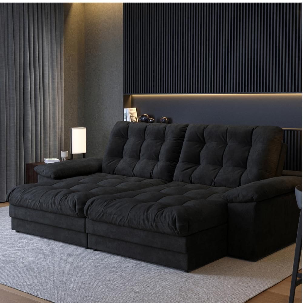 Sofá Houston Retrátil Reclinável 3 Lug Suede 2,1m Abt 1,4m