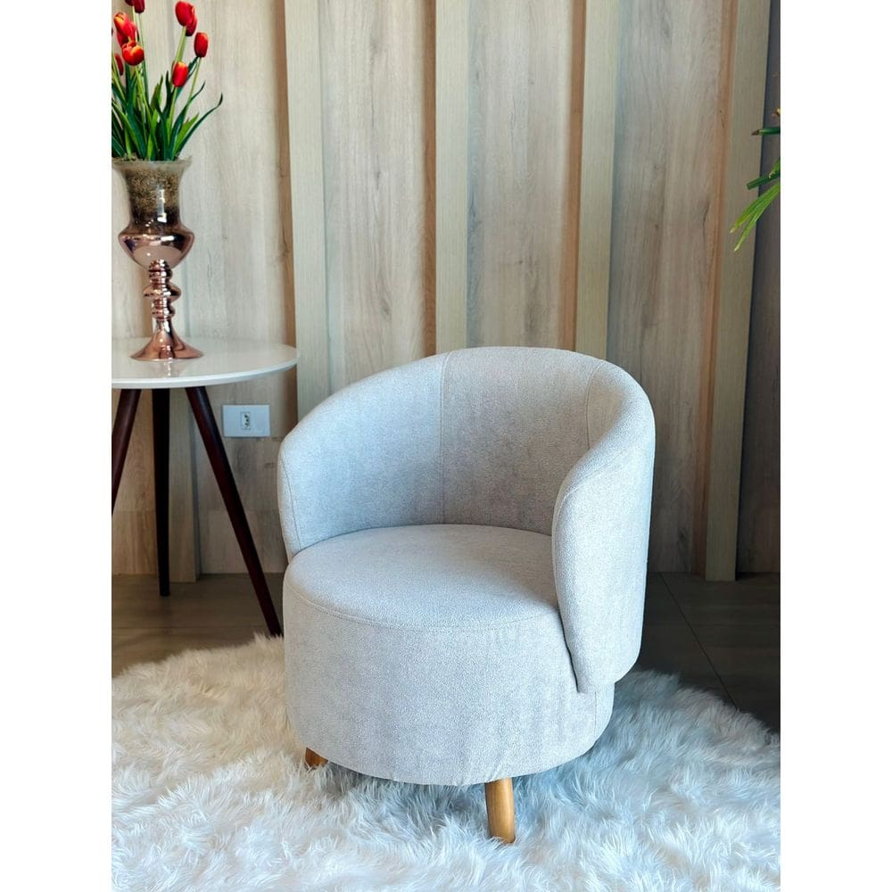 Poltrona Orgânica Suede Aisha Sala Escritório Pé Madeira Bege Claro