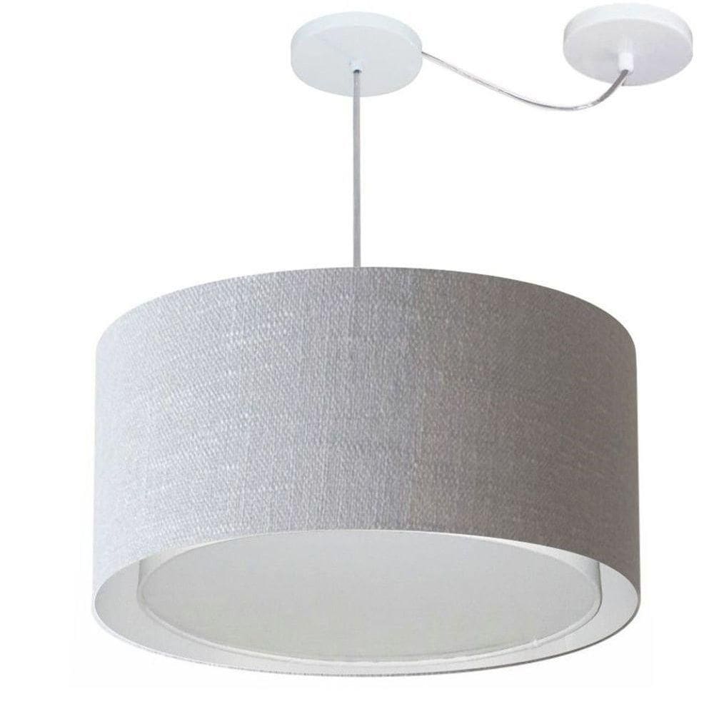 Lustre Pendente Cilíndrico Com Desvio De Centro Vivare Md-4315 Cúpula Em Tecido 50x30cm - Bivolt Rustico-cinza 127/220v