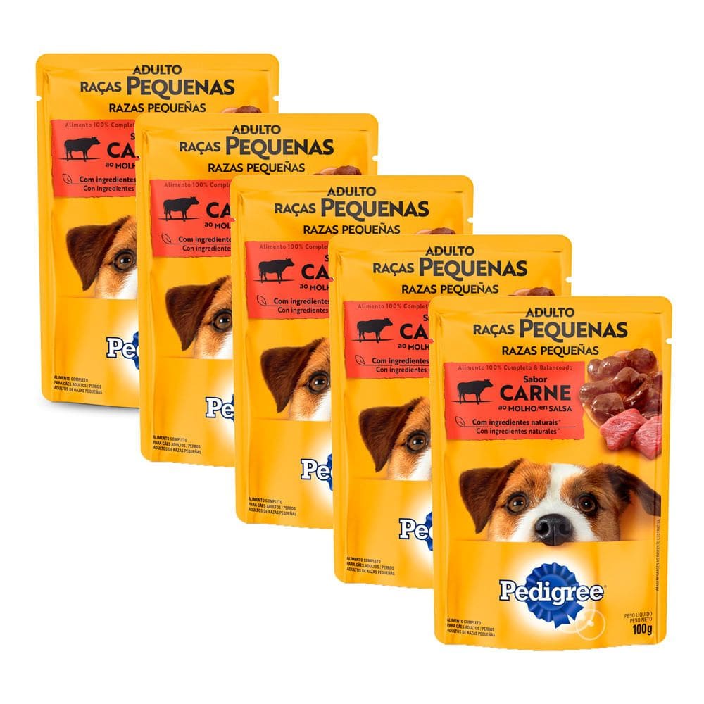 Ração Úmida para Cachorro Pedigree Adulto Raças Pequenas Sabor Carne ao Molho 100g | Kit com cinco unidades