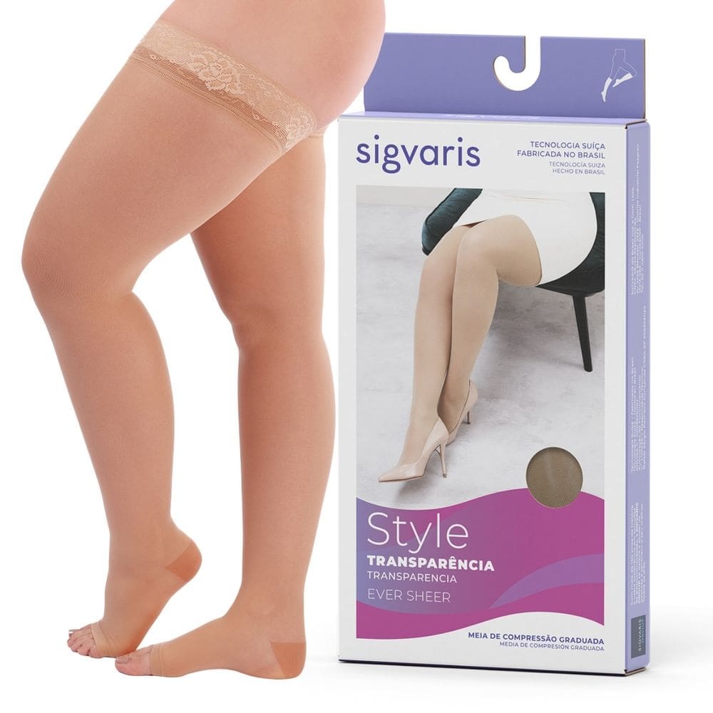 Meia 7/8 Compressiva Meia Coxa | Sigvaris Ever Sheer | 20-30mmhg Ponteira Aberta - Capuccino