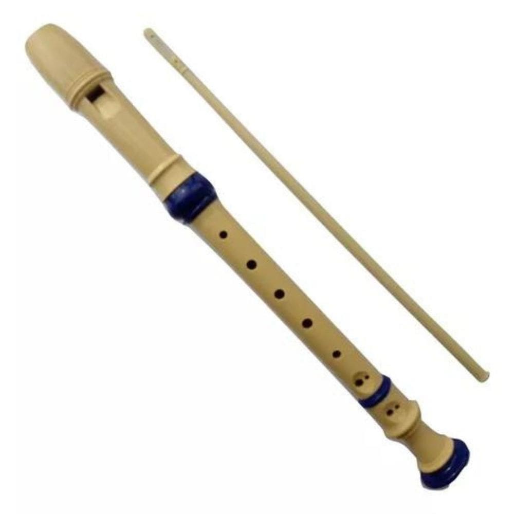 Flauta Doce Germânica Hertz C Doce Resina ABS Bege e Azul