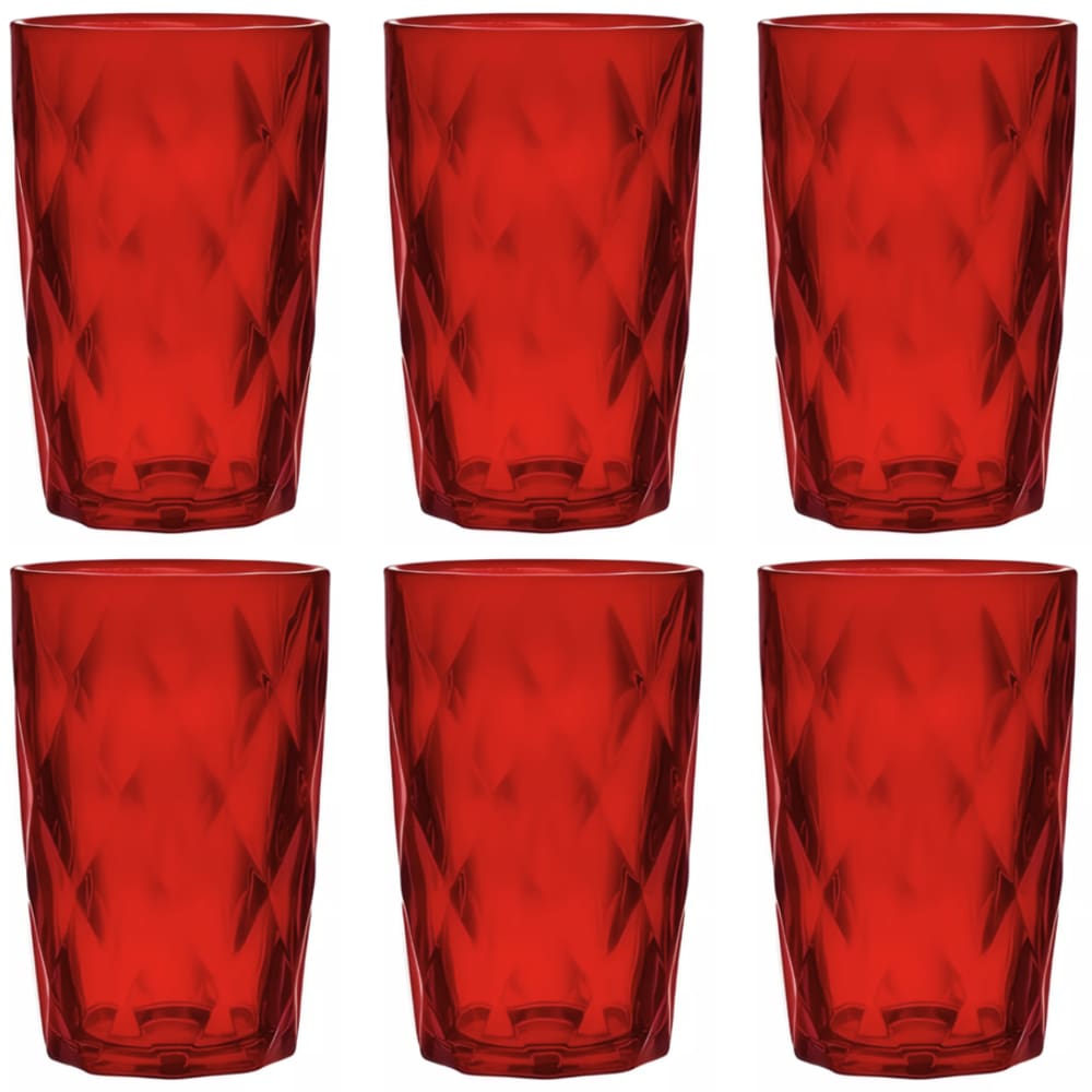 Jogo De 6 Copos 350ml Diamond Rubi Vermelho Ke Home