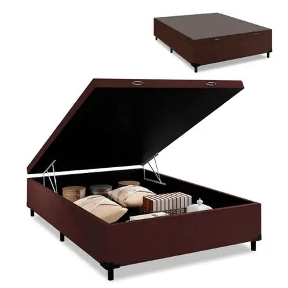 Base Box Baú Casal Suede Marrom (42x138x188)