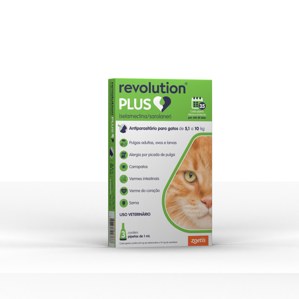 Antipulgas Revolution Plus 5,1 A 10Kg C/3 Pipetas Zoetis