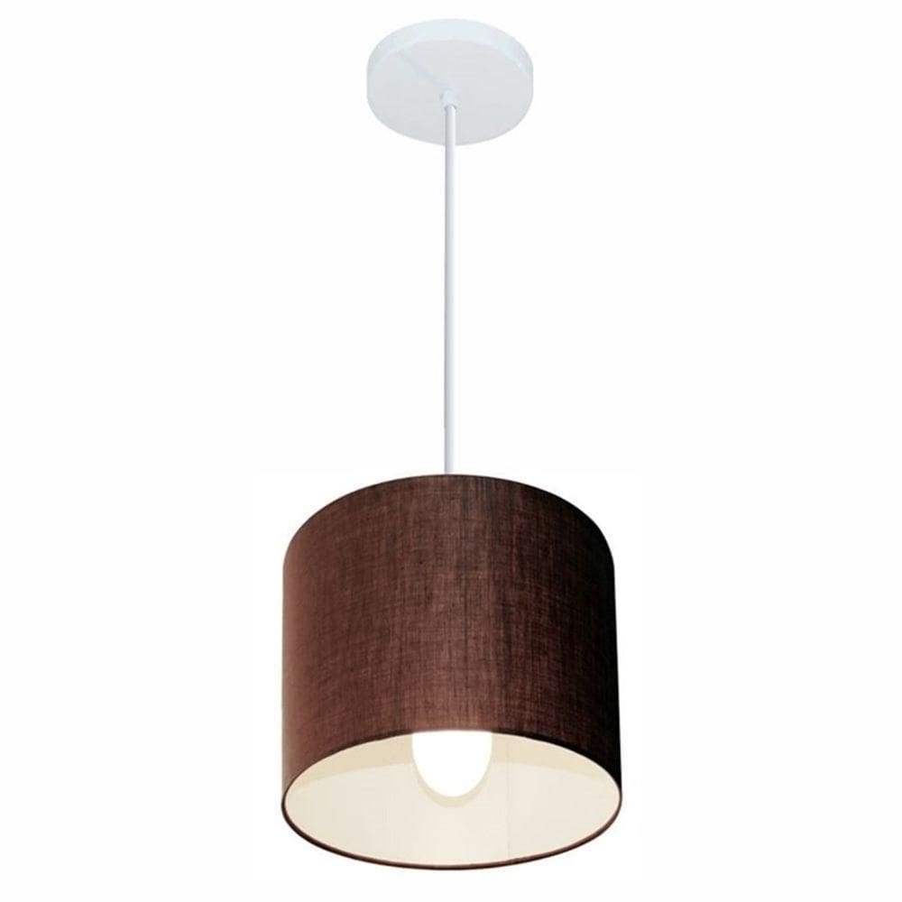 Lustre Pendente Cilíndrico Md-4046 Cúpula Em Tecido 18x18cm Café - Bivolt