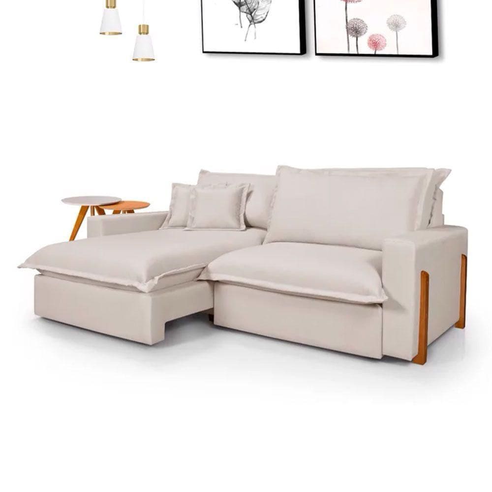 Sofá Retrátil Reclinável Davi Com Molas Ensacadas No Assento Tecido Linho Cru 1,90m