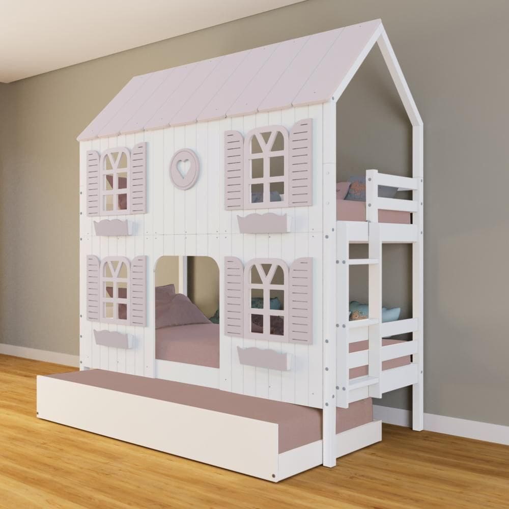 Treliche Casinha Bela Com Coração 4 Janelas Venezianas - Madeira Maciça Branco/rosa Housin