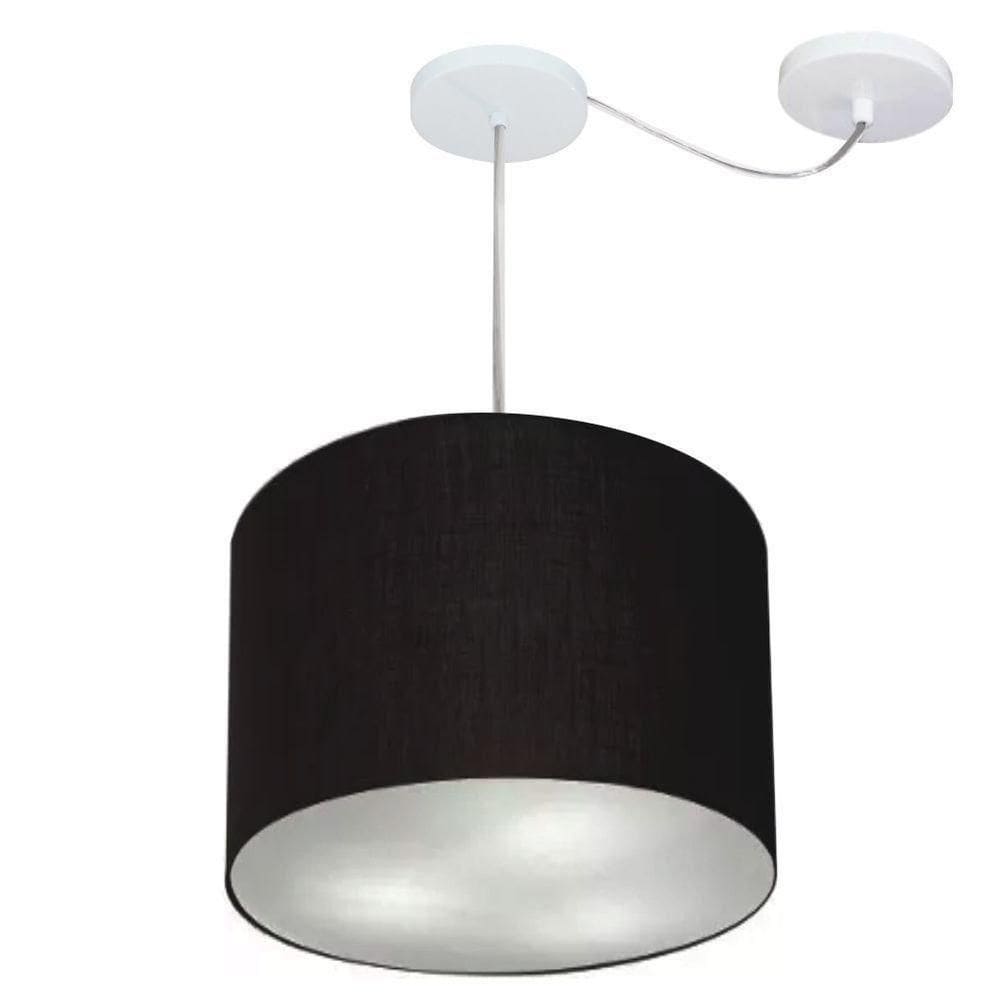Lustre Pendente Cilíndrico Com Desvio Md-4258 Cúpula Em Tecido 40x30cm Preto - Bivolt