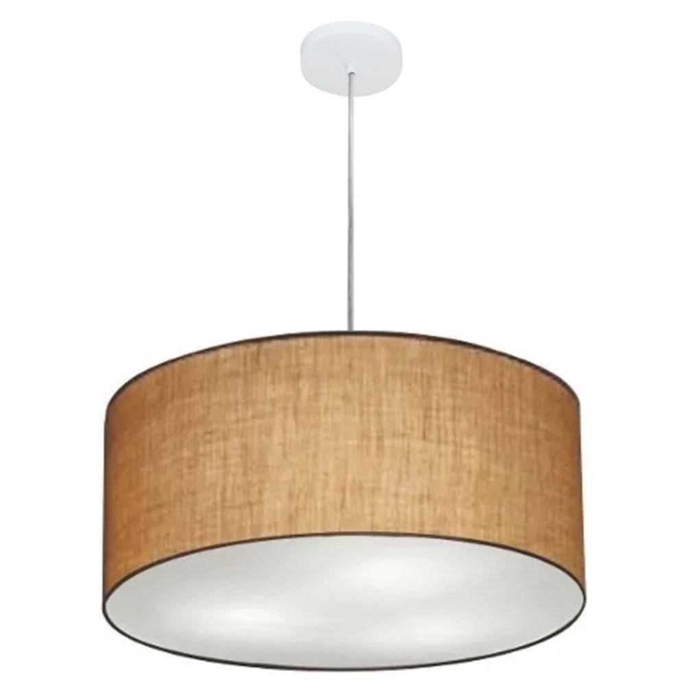 Lustre Pendente Cilíndrico Md-4049 Cúpula Em Tecido 50x21cm Palha - Bivolt
