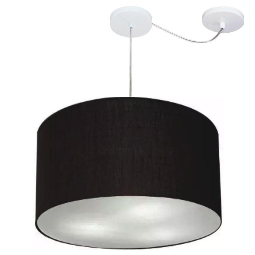 Lustre Pendente Cilíndrico Com Desvio De Centro Vivare Md-4168 Cúpula Em Tecido 60x30cm - Bivolt Preto 127/220v