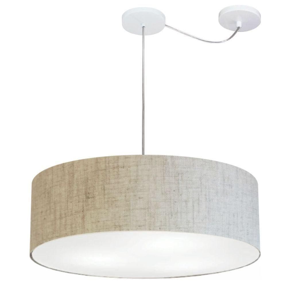 Lustre Pendente Cilíndrico Com Desvio De Centro Vivare Md-4262 Cúpula Em Tecido 55x15cm - Bivolt Rustico-bege 127/220v
