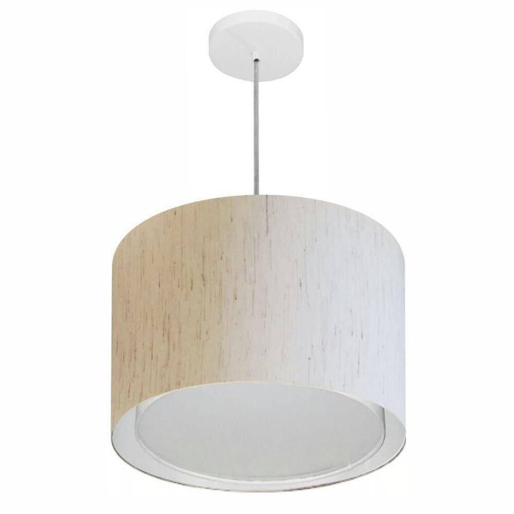 Lustre Pendente Cilíndrico Duplo Md-4286 Cúpula Em Tecido 40x30cm Linho Bege - Bivolt