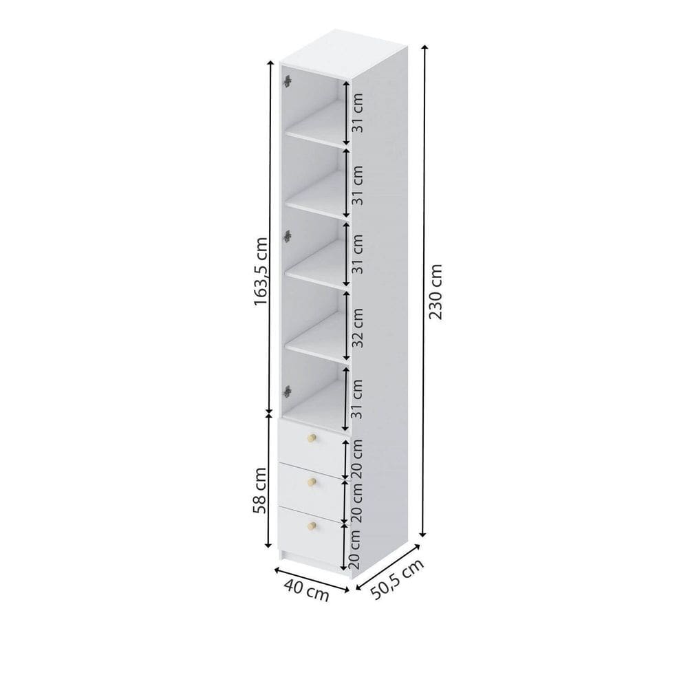 Guarda-roupa Modulado 1 Porta 3 Gavetas Wave Casatema Branco