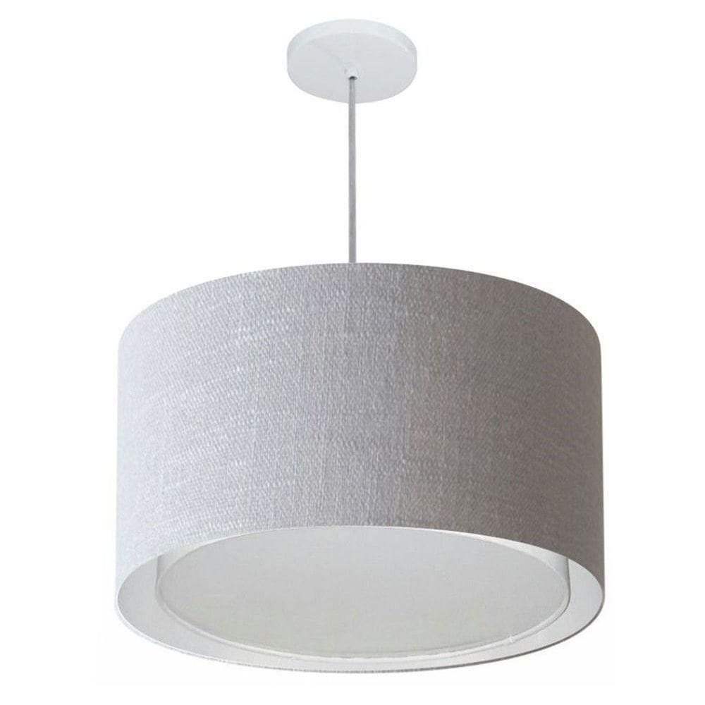 Lustre Pendente Cilíndrico Duplo Vivare Md-4287 Cúpula Em Tecido 45x30cm - Bivolt Rustico-cinza 127/220v