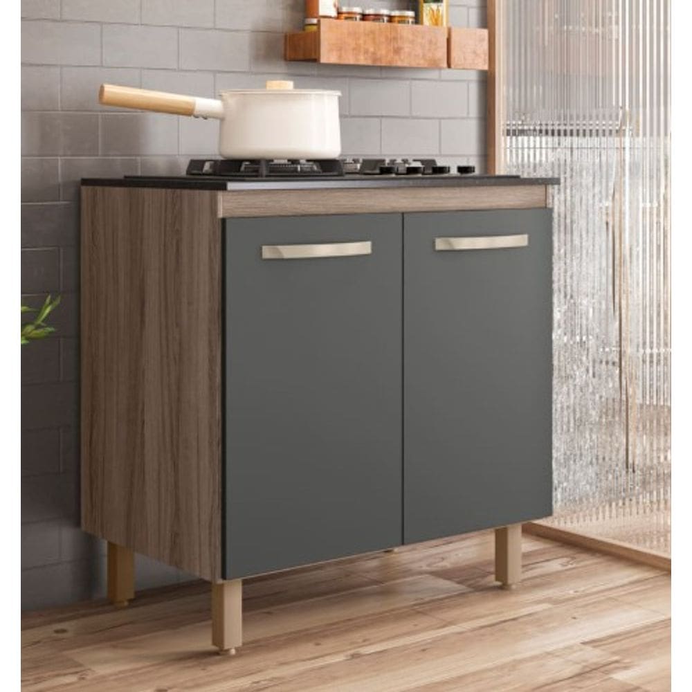 Balcão Para Cooktop 80 Cm 2 Portas Cinza Marrom