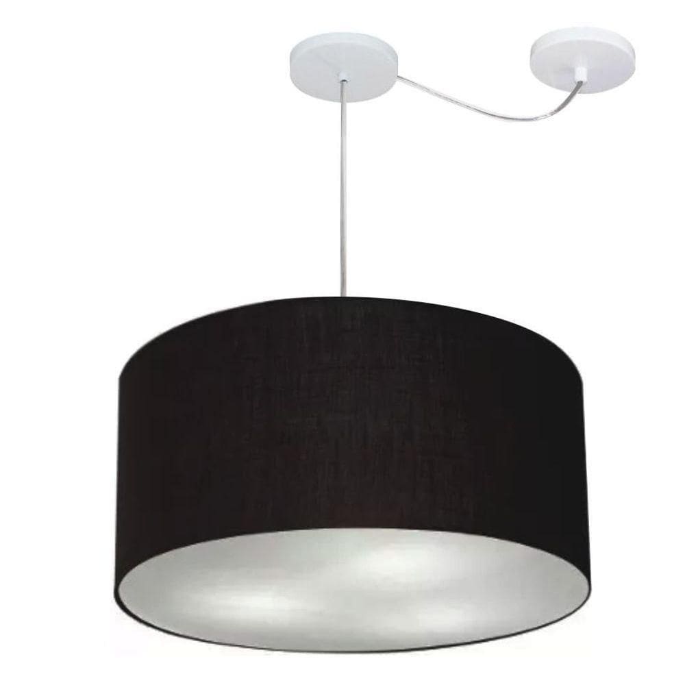 Lustre Pendente Cilíndrico Com Desvio De Centro Vivare Md-4236 Cúpula Em Tecido 45x25cm - Bivolt Preto 127/220v