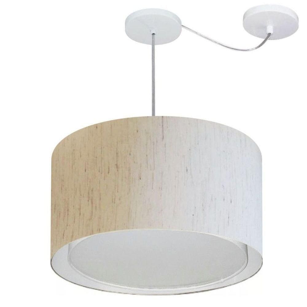 Lustre Pendente Cilíndrico Com Desvio Md-4313 Cúpula Em Tecido 45x30cm Linho Bege - Bivolt