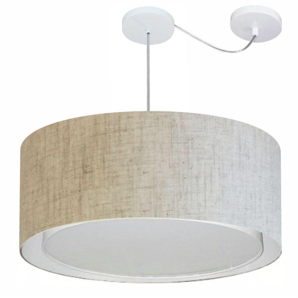 Lustre Pendente Cilíndrico Com Desvio De Centro Vivare Md-4318 Cúpula Em Tecido 60x30cm - Bivolt Rustico-bege 127/220v