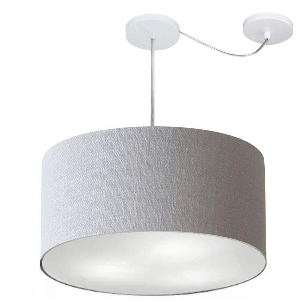Lustre Pendente Cilíndrico Com Desvio De Centro Vivare Md-4261 Cúpula Em Tecido 50x30cm - Bivolt Rustico-cinza 127/220v
