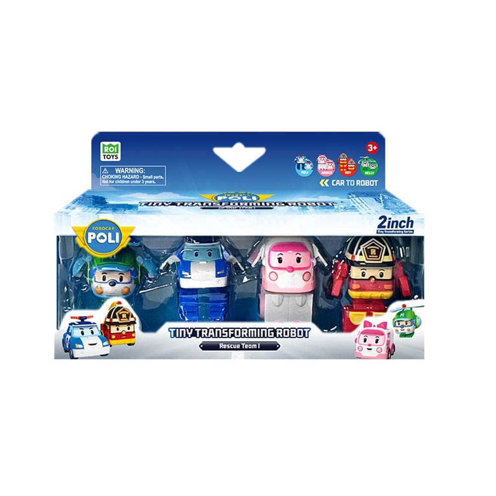 Conjunto de resgate Robocar POLI Tiny Transforming Broomstown com Poli/Roy/Amber/Helly
